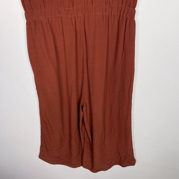 Eileen Fisher PS Petite Small Russet Orange Wide Leg Jumpsuit Surplice Neck - Picture 7 of 11